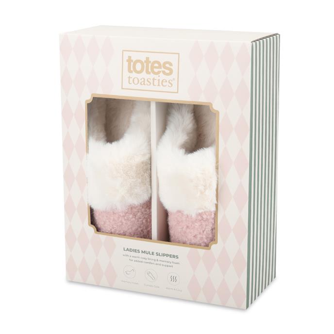 totes toasties® Ladies Borg Mule Slippers Pink Extra Image 1